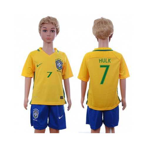 Brazil #7 Hulk Home Kid Soccer Country Jersey Brazil #7 Hulk Home Kid Soccer Country Jersey