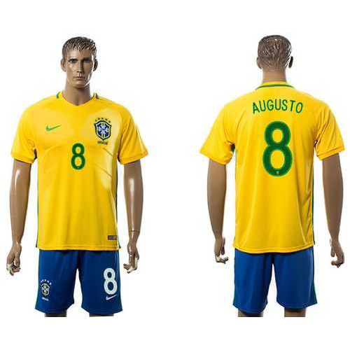 Brazil #8 Augusto Home Soccer Country Jersey Brazil #8 Augusto Home Soccer Country Jersey