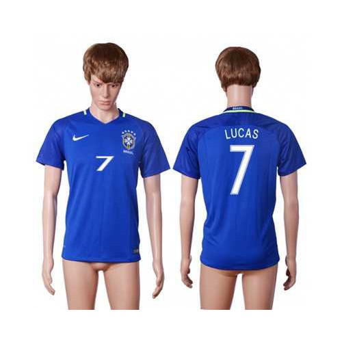 Brazil #7 Lucas Away Soccer Country Jersey Brazil #7 Lucas Away Soccer Country Jersey