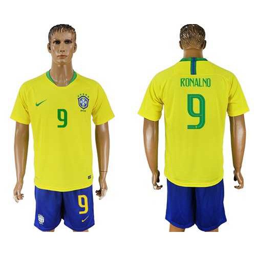 Brazil #9 Ronalno Home Soccer Country Jersey Brazil #9 Ronalno Home Soccer Country Jersey