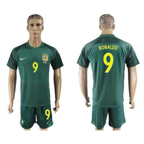 Brazil #9 Ronaldo Away Soccer Country Jersey Brazil #9 Ronaldo Away Soccer Country Jersey
