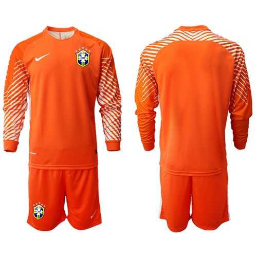 Brazil Blank Orange Goalkeeper Long Sleeves Soccer Country Jersey Brazil Blank Orange Goalkeeper Long Sleeves Soccer Country Jersey