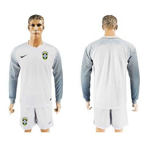 Brazil Blank White Goalkeeper Long Sleeves Soccer Country Jersey Brazil Blank White Goalkeeper Long Sleeves Soccer Country Jersey
