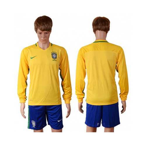 Brazil Blank Home Long Sleeves Soccer Country Jersey Brazil Blank Home Long Sleeves Soccer Country Jersey