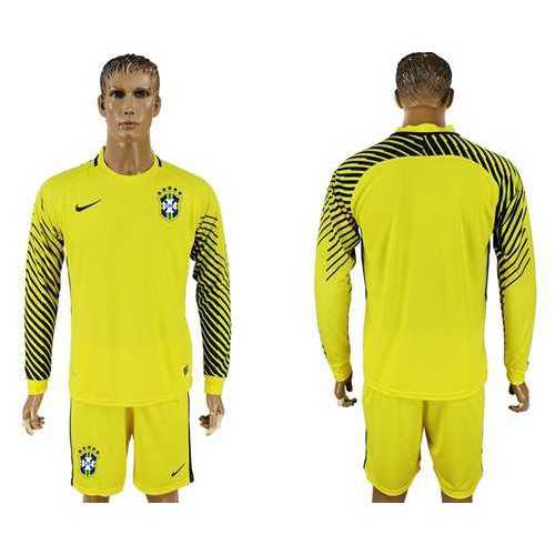 Brazil Blank Yellow Goalkeeper Long Sleeves Soccer Country Jersey Brazil Blank Yellow Goalkeeper Long Sleeves Soccer Country Jersey