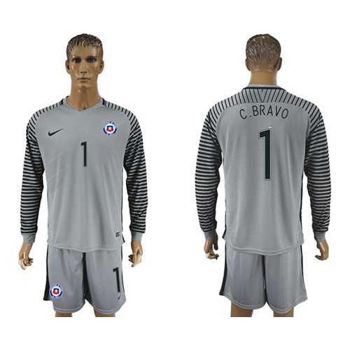 Chile #1 C.Bravo Grey Goalkeeper Long Sleeves Soccer Country Jersey Chile #1 C.Bravo Grey Goalkeeper Long Sleeves Soccer Country Jersey