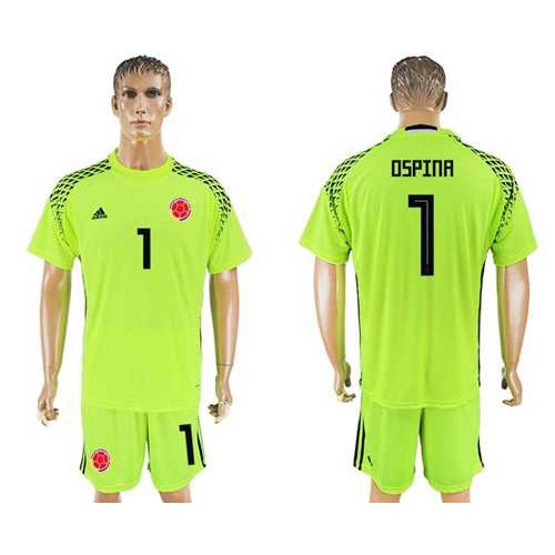 Colombia #1 Ospina Shiny Green Goalkeeper Soccer Country Jersey Colombia #1 Ospina Shiny Green Goalkeeper Soccer Country Jersey