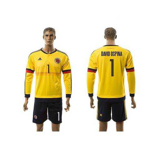 Colombia #1 David Ospina Home Long Sleeves Soccer Country Jersey Colombia #1 David Ospina Home Long Sleeves Soccer Country Jersey