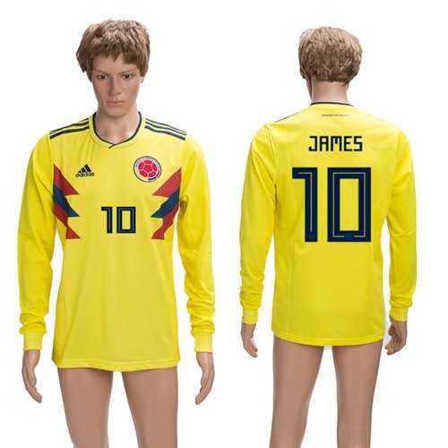 Colombia #10 James Home Long Sleeves Soccer Country Jersey Colombia #10 James Home Long Sleeves Soccer Country Jersey