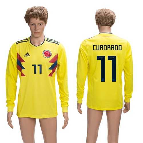 Colombia #11 Cuadrado Home Long Sleeves Soccer Country Jersey Colombia #11 Cuadrado Home Long Sleeves Soccer Country Jersey