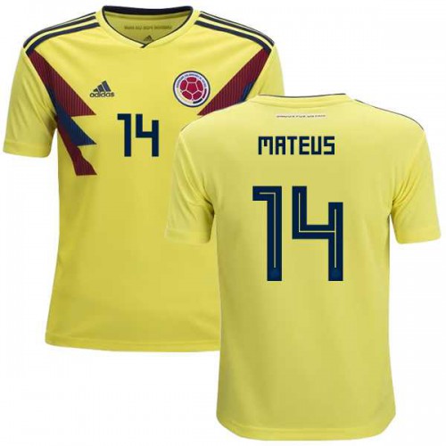 Colombia #14 Mateus Home Kid Soccer Country Jersey Colombia #14 Mateus Home Kid Soccer Country Jersey