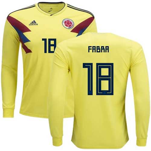 Colombia #18 Fabra Home Long Sleeves Soccer Country Jersey Colombia #18 Fabra Home Long Sleeves Soccer Country Jersey