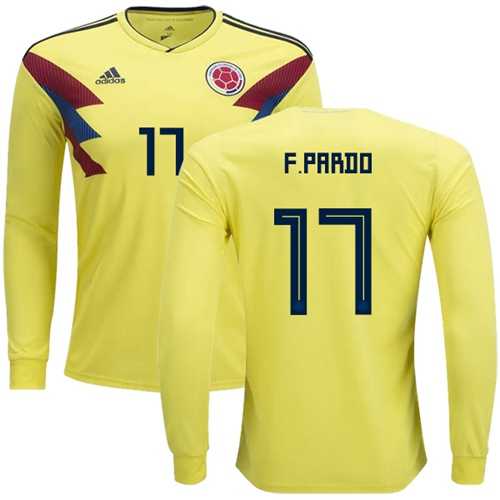 Colombia #17 F.Pardo Home Long Sleeves Soccer Country Jersey Colombia #17 F.Pardo Home Long Sleeves Soccer Country Jersey
