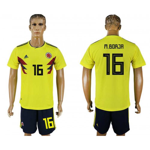Colombia #16 M.BORJA Home 2018 FIFA World Cup Soccer Jersey Colombia #16 M.BORJA Home 2018 FIFA World Cup Soccer Jersey