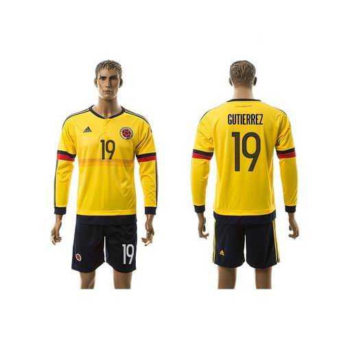 Colombia #19 Gutierrez Home Long Sleeves Soccer Country Jersey Colombia #19 Gutierrez Home Long Sleeves Soccer Country Jersey