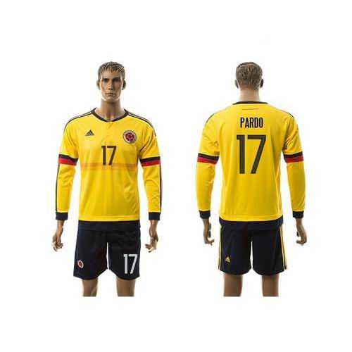 Colombia #17 Pardo Home Long Sleeves Soccer Country Jersey Colombia #17 Pardo Home Long Sleeves Soccer Country Jersey