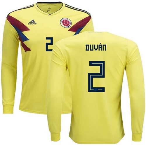 Colombia #2 Duvan Home Long Sleeves Soccer Country Jersey Colombia #2 Duvan Home Long Sleeves Soccer Country Jersey