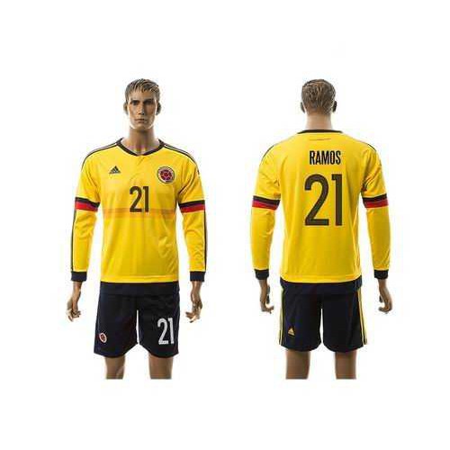Colombia #21 Ramos Home Long Sleeves Soccer Country Jersey Colombia #21 Ramos Home Long Sleeves Soccer Country Jersey