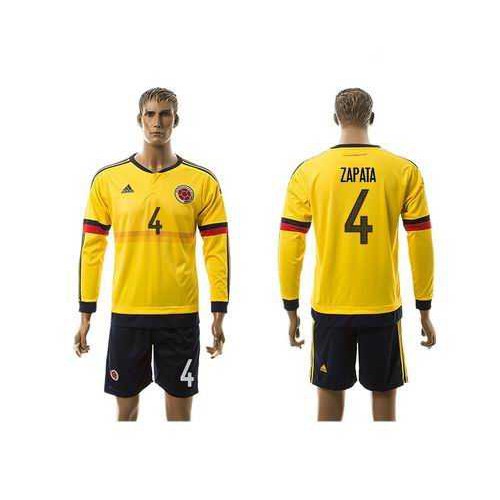 Colombia #4 Zapata Home Long Sleeves Soccer Country Jersey Colombia #4 Zapata Home Long Sleeves Soccer Country Jersey