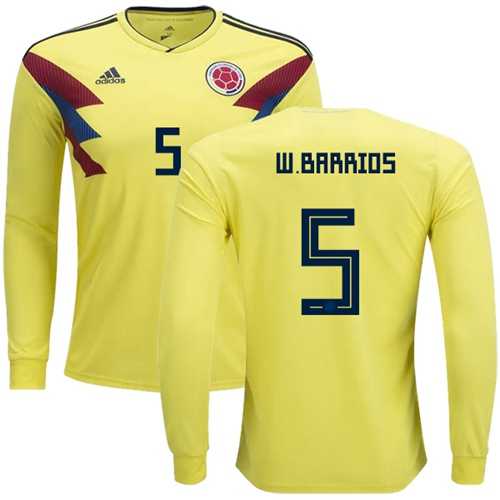 Colombia #5 W.Barrios Home Long Sleeves Soccer Country Jersey Colombia #5 W.Barrios Home Long Sleeves Soccer Country Jersey