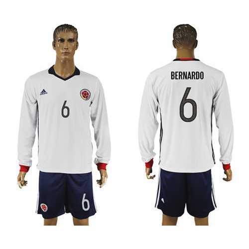 Colombia #6 Bernardo Away Long Sleeves Soccer Country Jersey Colombia #6 Bernardo Away Long Sleeves Soccer Country Jersey