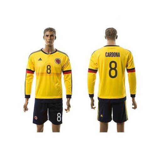 Colombia #8 Cardona Home Long Sleeves Soccer Country Jersey Colombia #8 Cardona Home Long Sleeves Soccer Country Jersey