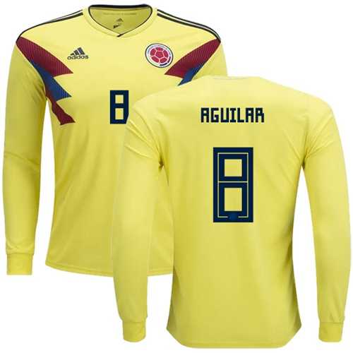 Colombia #8 Aguilar Home Long Sleeves Soccer Country Jersey Colombia #8 Aguilar Home Long Sleeves Soccer Country Jersey
