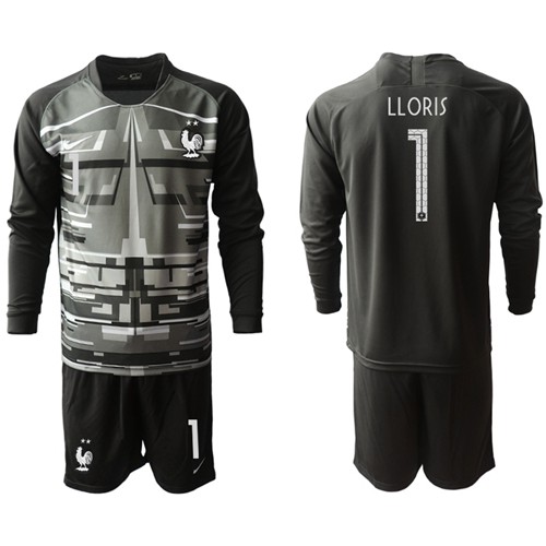 France #1 LLORIS Black Goalkeeper Long Sleeves Soccer Country Jersey France #1 LLORIS Black Goalkeeper Long Sleeves Soccer Country Jersey