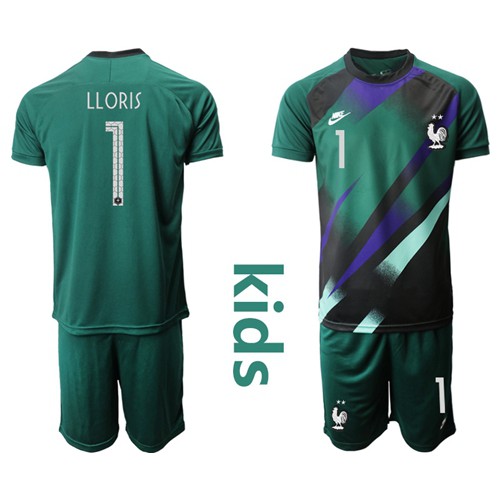 France #1 Lloris Green Goalkeeper Kid Soccer Country Jersey France #1 Lloris Green Goalkeeper Kid Soccer Country Jersey