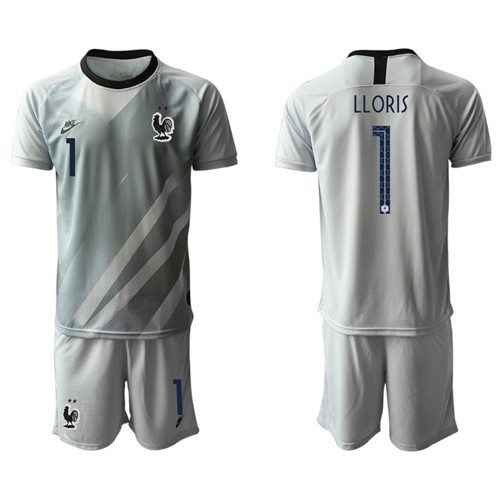 France #1 LLORIS Grey Goalkeeper Soccer Country Jersey France #1 LLORIS Grey Goalkeeper Soccer Country Jersey