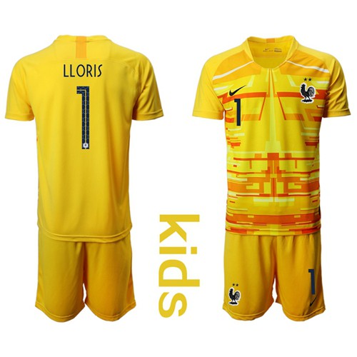 France #1 Lloris Yellow Goalkeeper Kid Soccer Country Jersey France #1 Lloris Yellow Goalkeeper Kid Soccer Country Jersey