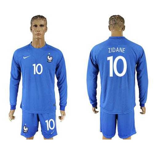 France #10 Zidane Home Long Sleeves Soccer Country Jersey France #10 Zidane Home Long Sleeves Soccer Country Jersey