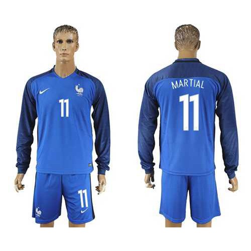 France #11 Martial Home Long Sleeves Soccer Country Jersey France #11 Martial Home Long Sleeves Soccer Country Jersey