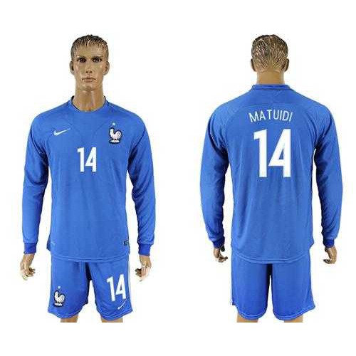 France #14 Matuidi Home Long Sleeves Soccer Country Jersey France #14 Matuidi Home Long Sleeves Soccer Country Jersey