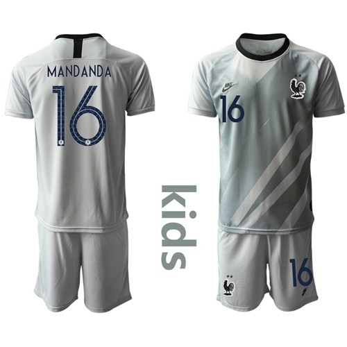 France #16 Mandanda Grey Goalkeeper Kid Soccer Country Jersey France #16 Mandanda Grey Goalkeeper Kid Soccer Country Jersey