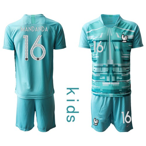 France #16 Mandanda Light Blue Goalkeeper Kid Soccer Country Jersey France #16 Mandanda Light Blue Goalkeeper Kid Soccer Country Jersey