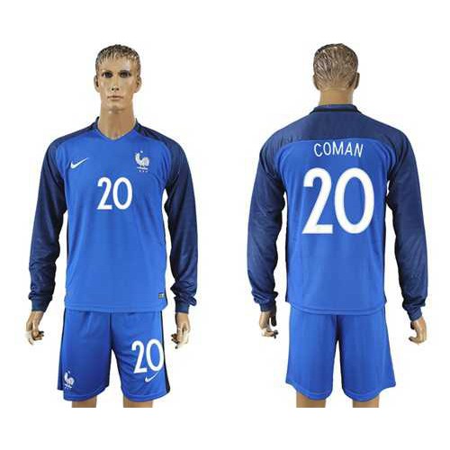 France #20 Coman Home Long Sleeves Soccer Country Jersey France #20 Coman Home Long Sleeves Soccer Country Jersey