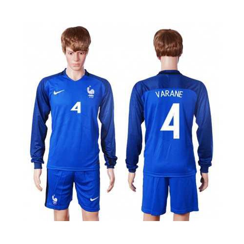 France #4 Varane Home Long Sleeves Soccer Country Jersey France #4 Varane Home Long Sleeves Soccer Country Jersey