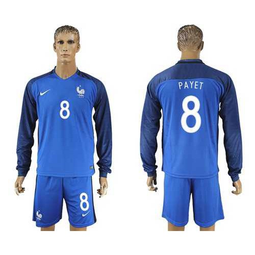 France #8 Payet Home Long Sleeves Soccer Country Jersey France #8 Payet Home Long Sleeves Soccer Country Jersey