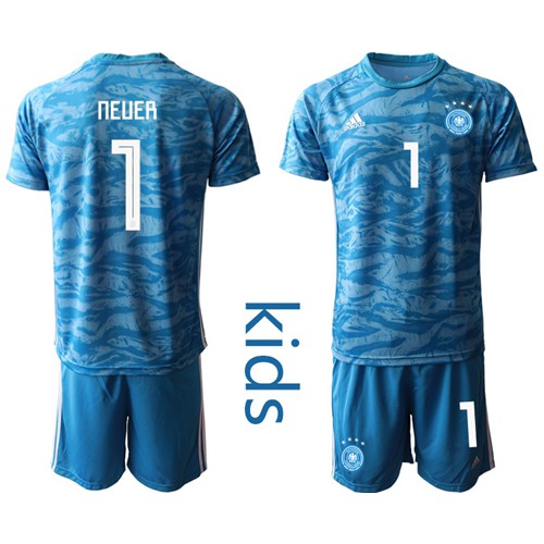 Germany #1 Neuer Blue Goalkeeper Kid Soccer Country Jersey Germany #1 Neuer Blue Goalkeeper Kid Soccer Country Jersey