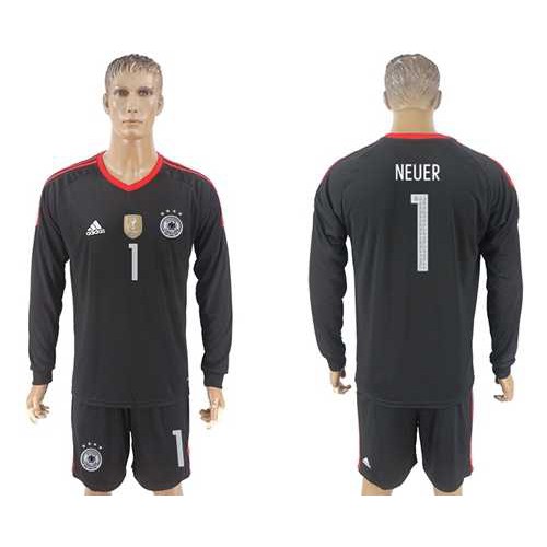 Germany #1 Neuer Black Goalkeeper Long Sleeves Soccer Country Jersey Germany #1 Neuer Black Goalkeeper Long Sleeves Soccer Country Jersey