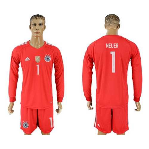 Germany #1 Neuer Red Goalkeeper Long Sleeves Soccer Country Jersey Germany #1 Neuer Red Goalkeeper Long Sleeves Soccer Country Jersey