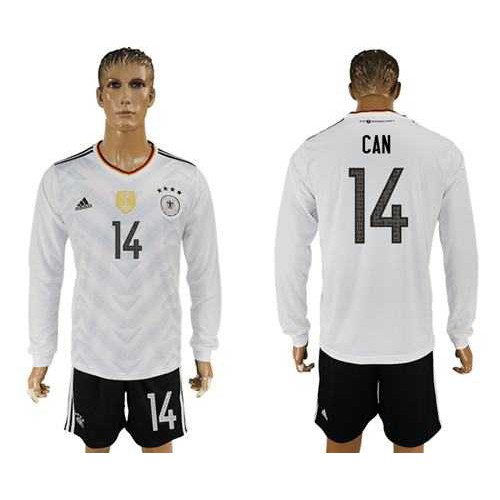 Germany #14 Can White Home Long Sleeves Soccer Country Jersey Germany #14 Can White Home Long Sleeves Soccer Country Jersey
