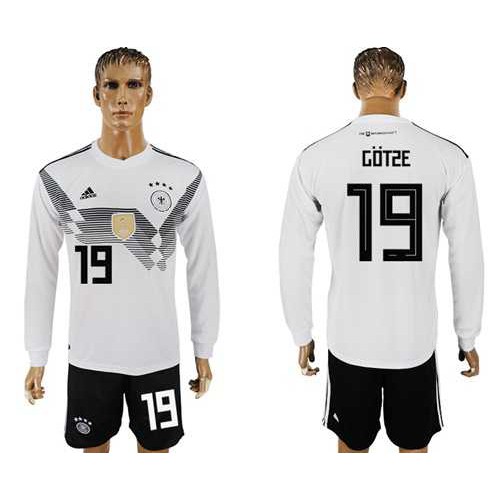 Germany #19 Gotze White Home Long Sleeves Soccer Country Jersey Germany #19 Gotze White Home Long Sleeves Soccer Country Jersey