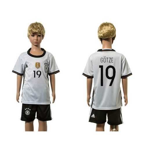 Germany #19 Gotze White Home Kid Soccer Country Jersey Germany #19 Gotze White Home Kid Soccer Country Jersey