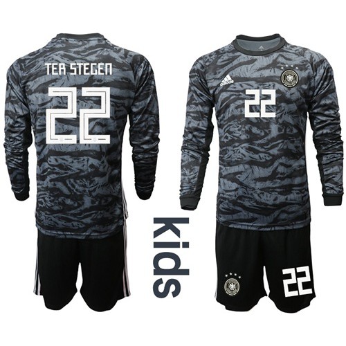 Germany #22 Ter Stegen Black Goalkeeper Long Sleeves Kid Soccer Country Jersey Germany #22 Ter Stegen Black Goalkeeper Long Sleeves Kid Soccer Country Jersey