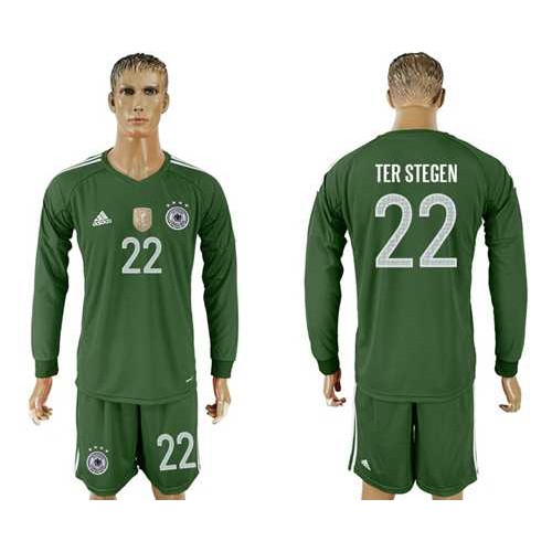 Germany #22 Ter Stegen Army Green Goalkeeper Long Sleeves Soccer Country Jersey Germany #22 Ter Stegen Army Green Goalkeeper Long Sleeves Soccer Country Jersey