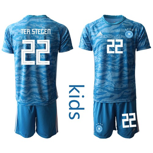Germany #22 Ter Stegen Blue Goalkeeper Kid Soccer Country Jersey Germany #22 Ter Stegen Blue Goalkeeper Kid Soccer Country Jersey