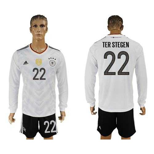 Germany #22 Ter Stegen White Home Long Sleeves Soccer Country Jersey Germany #22 Ter Stegen White Home Long Sleeves Soccer Country Jersey