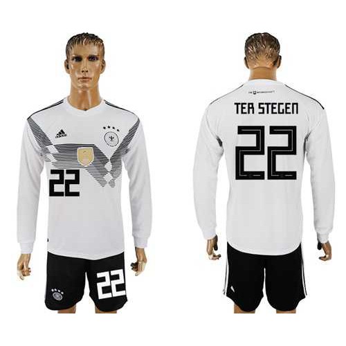 Germany #22 Ter Stegen White Home Long Sleeves Soccer Country Jersey Germany #22 Ter Stegen White Home Long Sleeves Soccer Country Jersey